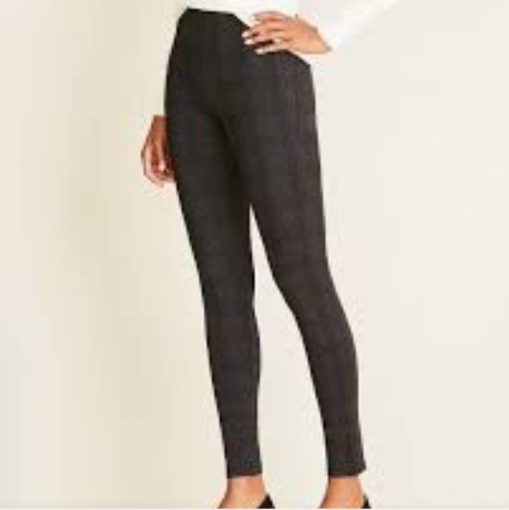 Ann Taylor Petite Windowpane Grey Black Plaid Seamed Ponte Leggings Pants 8P